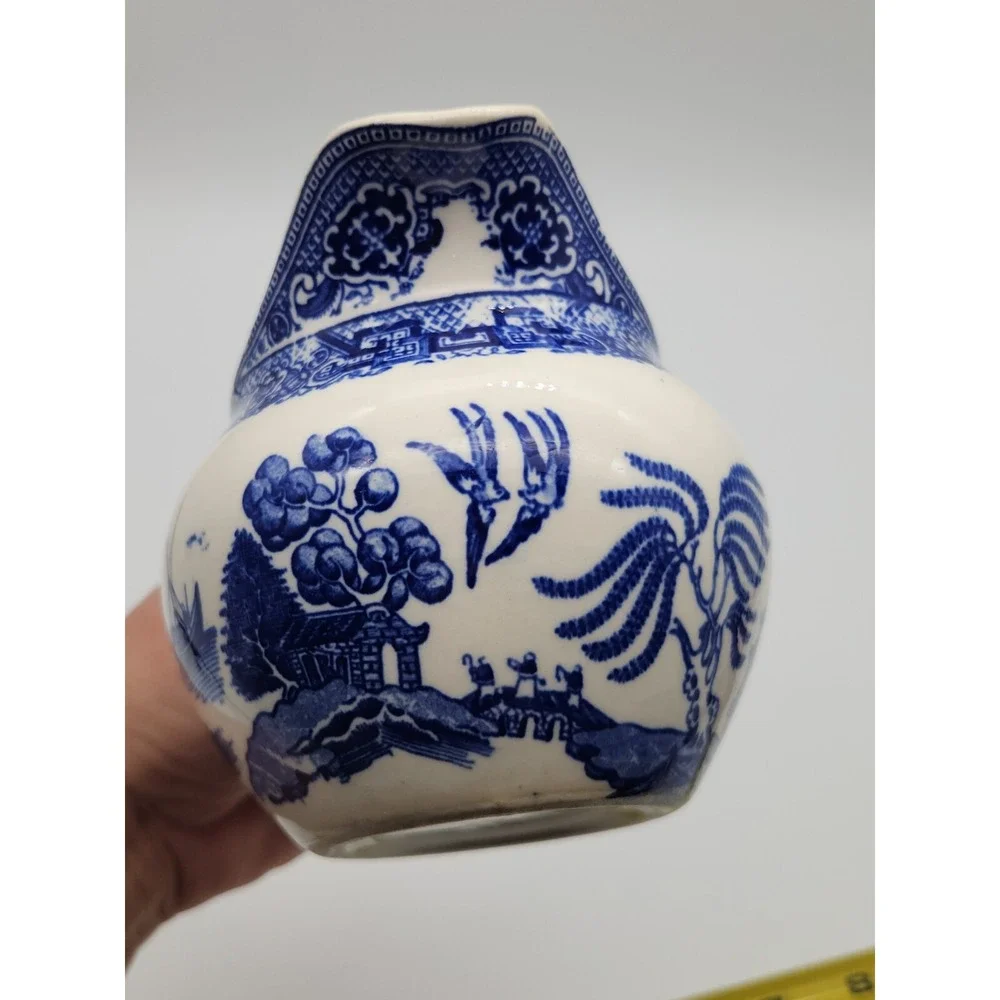 Vintage Blue Willow Creamer White Blue Birds Unmarked Ceramic